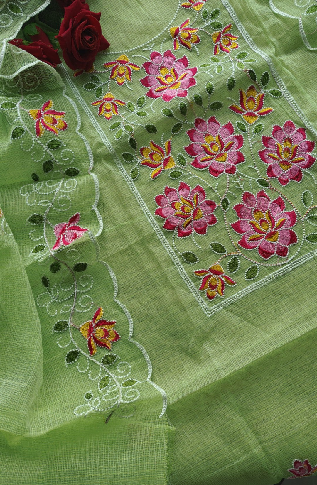 Green Kotta embroidered kurta dupatta set Unstitched