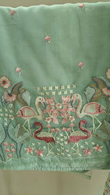 Green Pure Organza colorful Flamingo embroidery Dress material