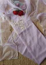 Lavender Parsi Embroidery Pure Organza unstitched suit