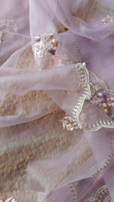 Lavender Parsi Embroidery Pure Organza unstitched suit