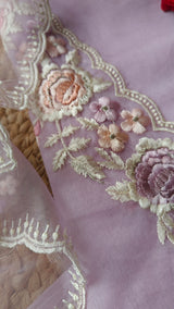 Lavender Parsi Embroidery Pure Organza unstitched suit