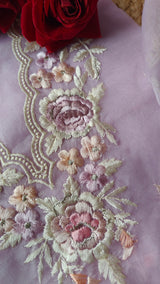 Lavender Parsi Embroidery Pure Organza unstitched suit