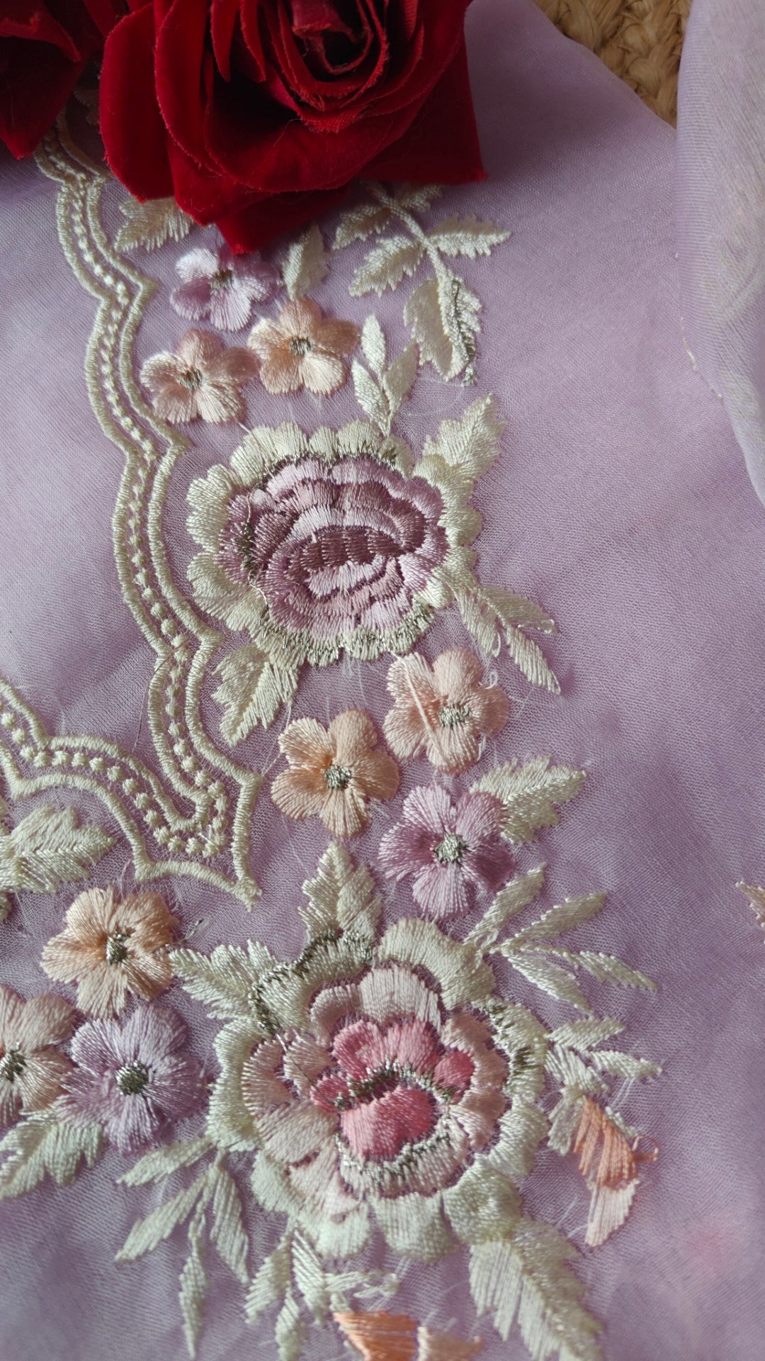 Lavender Parsi Embroidery Pure Organza unstitched suit