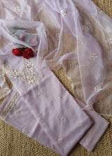 Lavender Parsi Embroidery Pure Organza unstitched suit