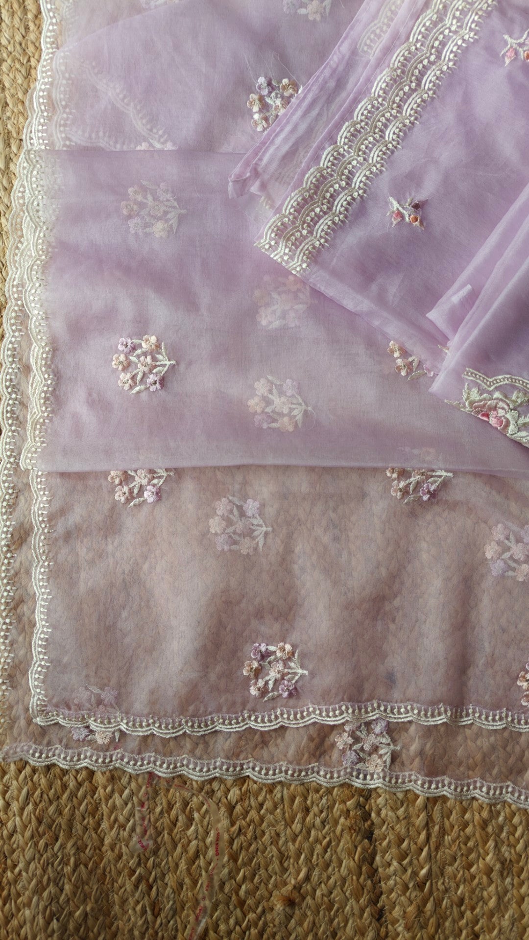 Lavender Parsi Embroidery Pure Organza unstitched suit