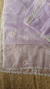 Lavender Parsi Embroidery Pure Organza unstitched suit