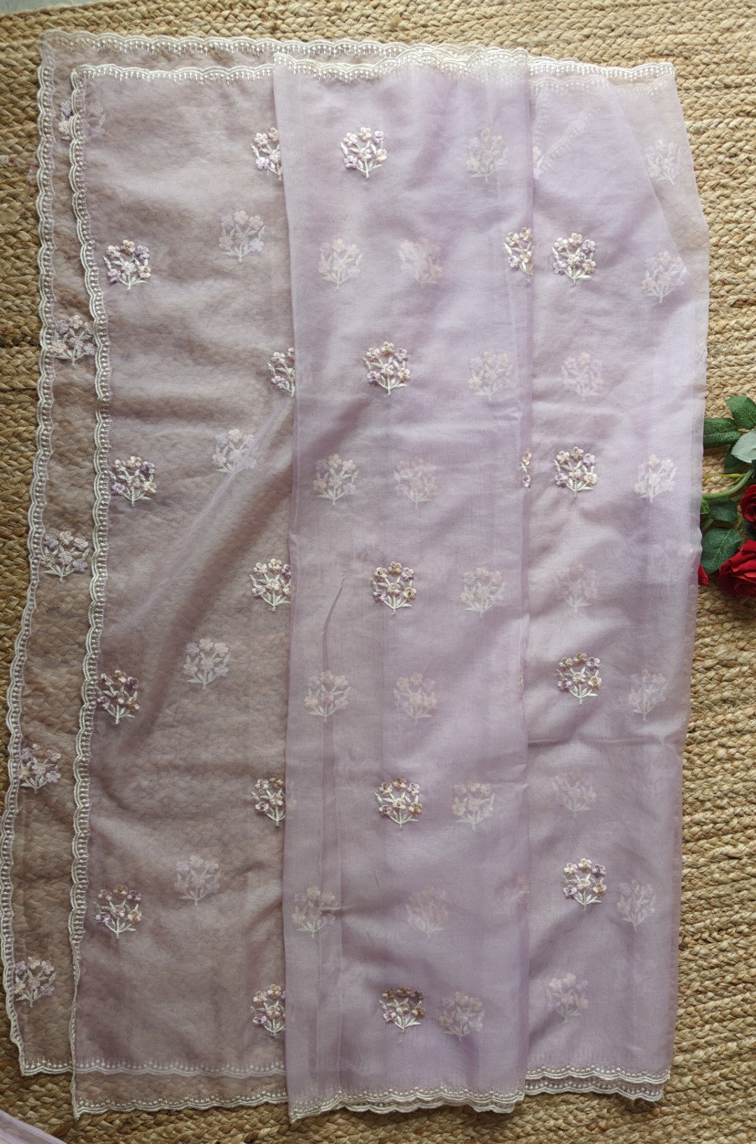 Lavender Parsi Embroidery Pure Organza unstitched suit