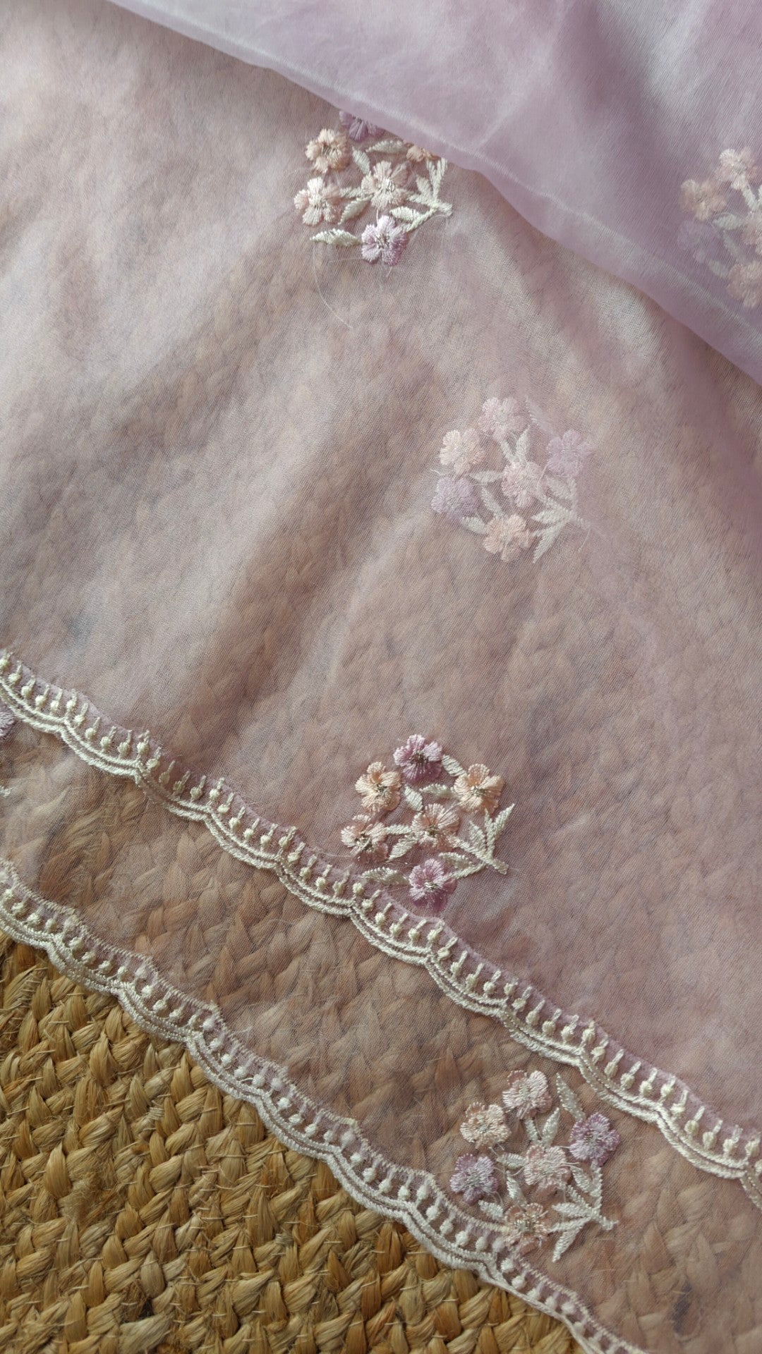 Lavender Parsi Embroidery Pure Organza unstitched suit