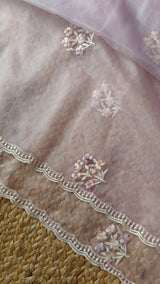 Lavender Parsi Embroidery Pure Organza unstitched suit