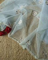 Blue Parsi Embroidery Pure Organza unstitched suit