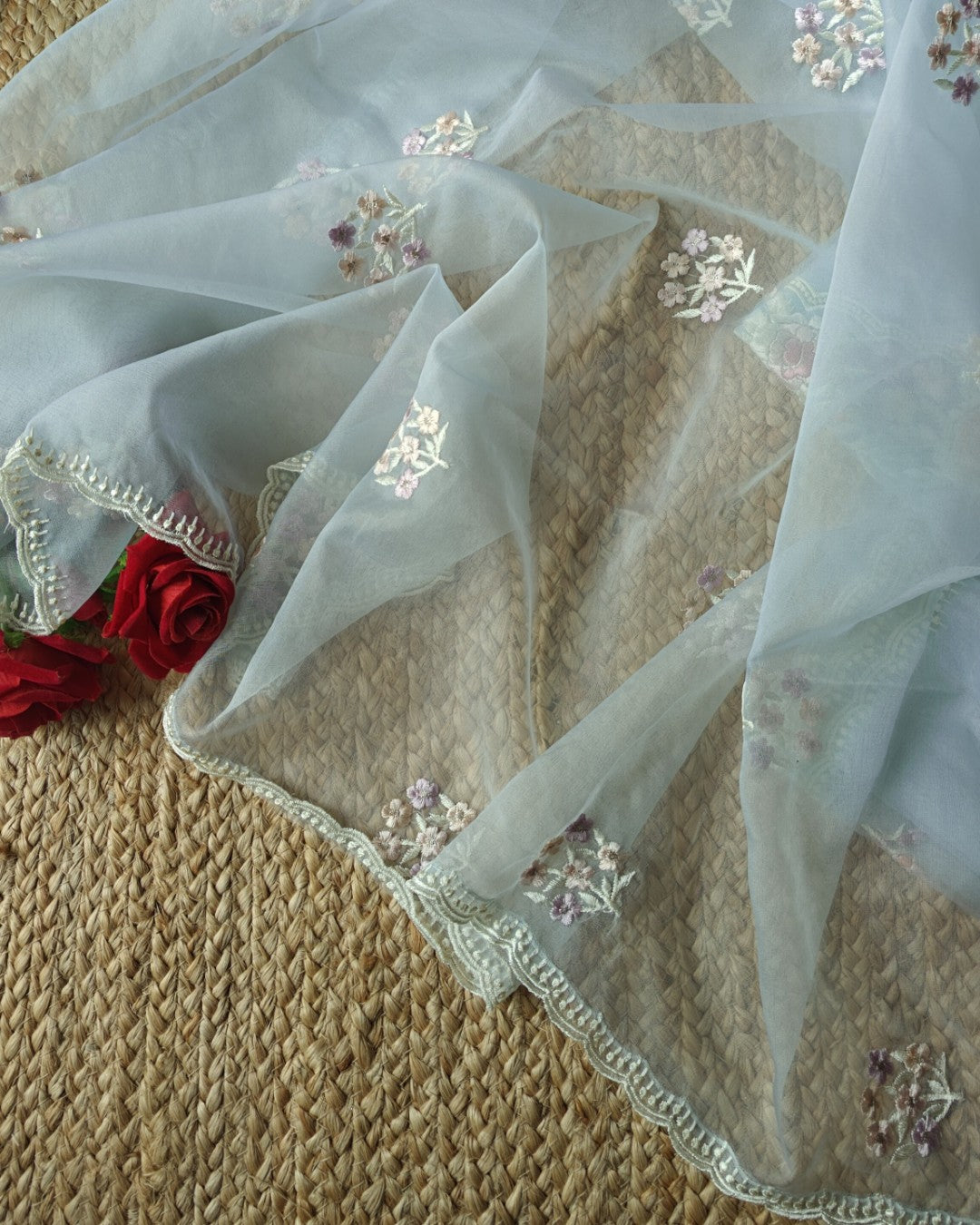 Blue Parsi Embroidery Pure Organza unstitched suit