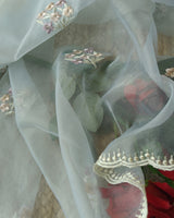 Blue Parsi Embroidery Pure Organza unstitched suit