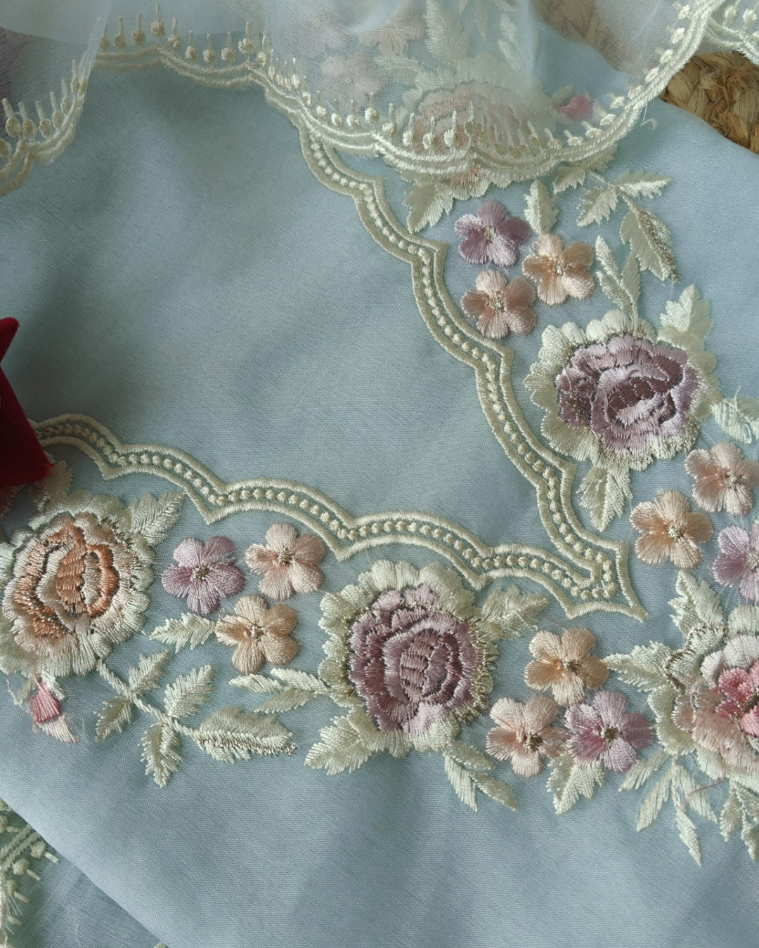 Blue Parsi Embroidery Pure Organza unstitched suit