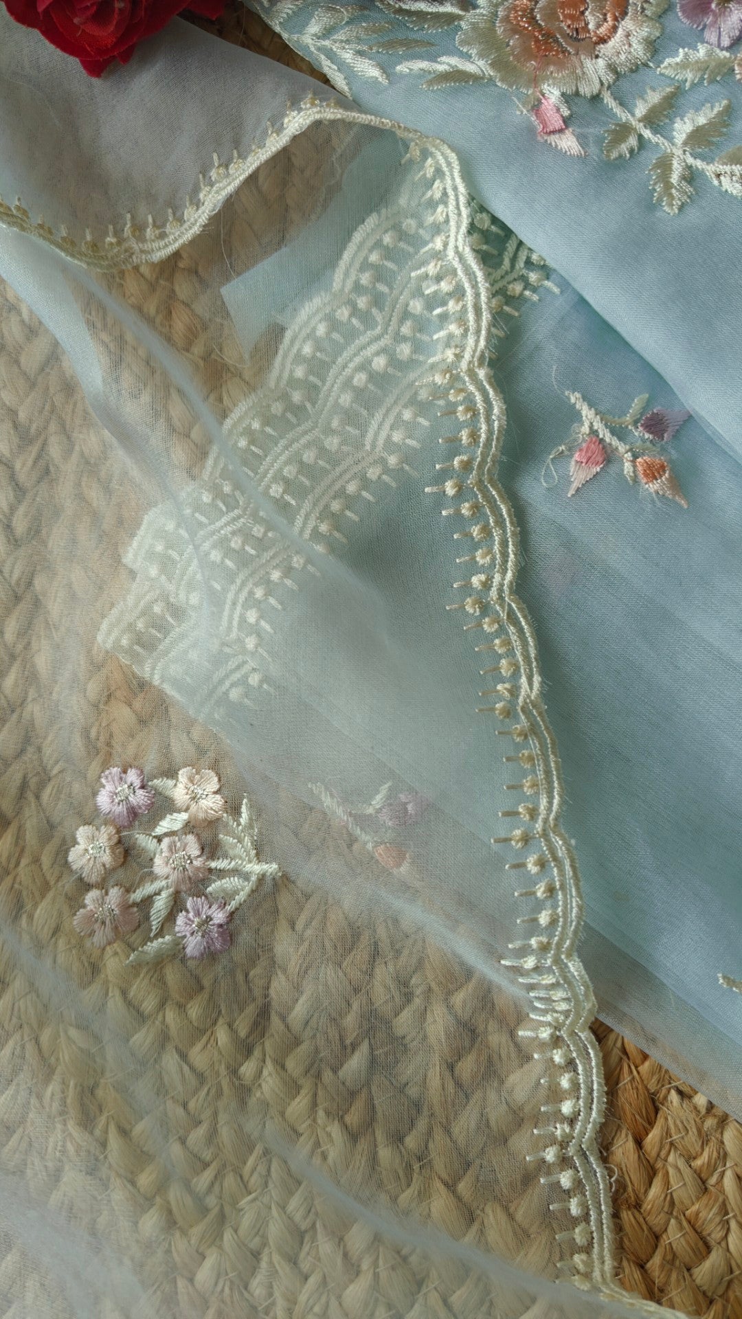 Blue Parsi Embroidery Pure Organza unstitched suit