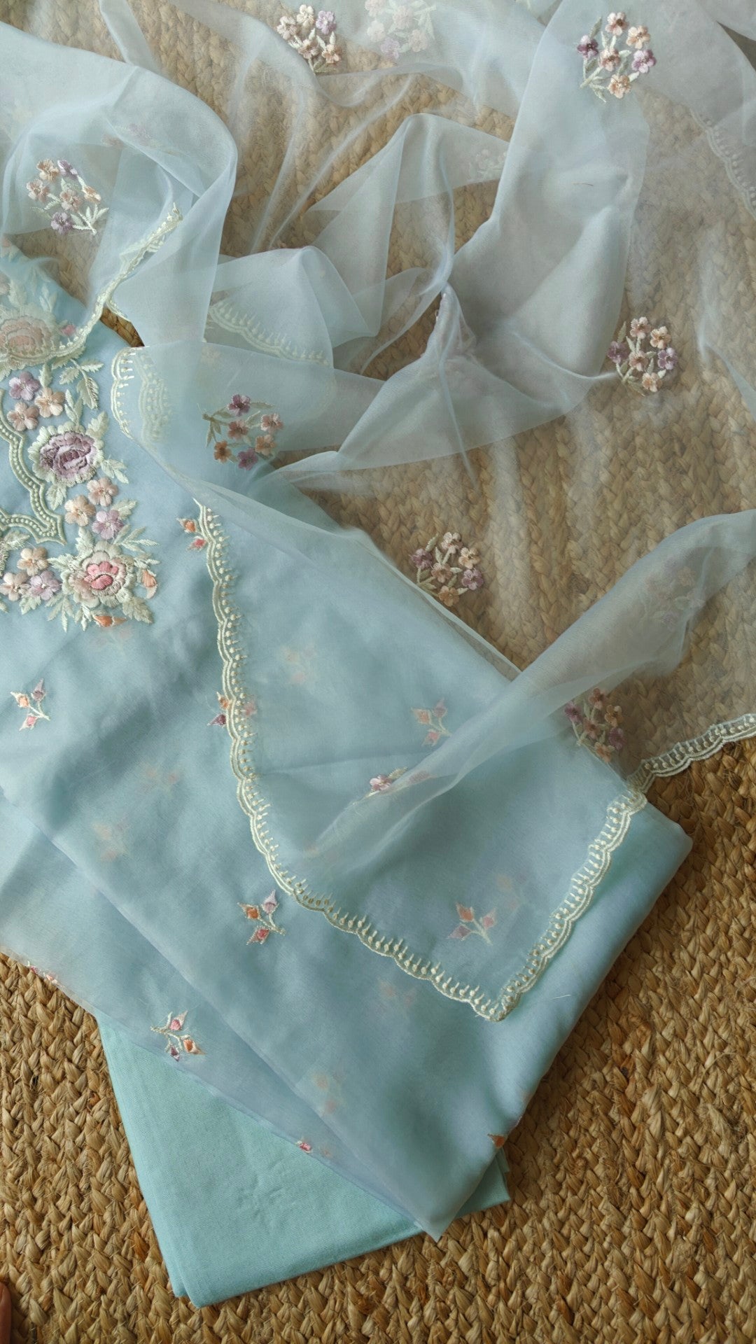 Blue Parsi Embroidery Pure Organza unstitched suit