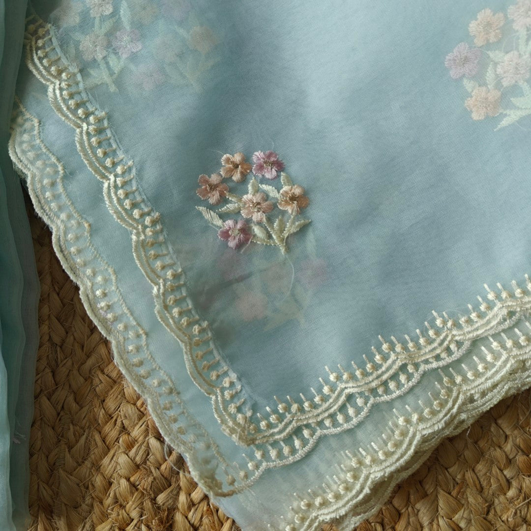 Blue Parsi Embroidery Pure Organza unstitched suit