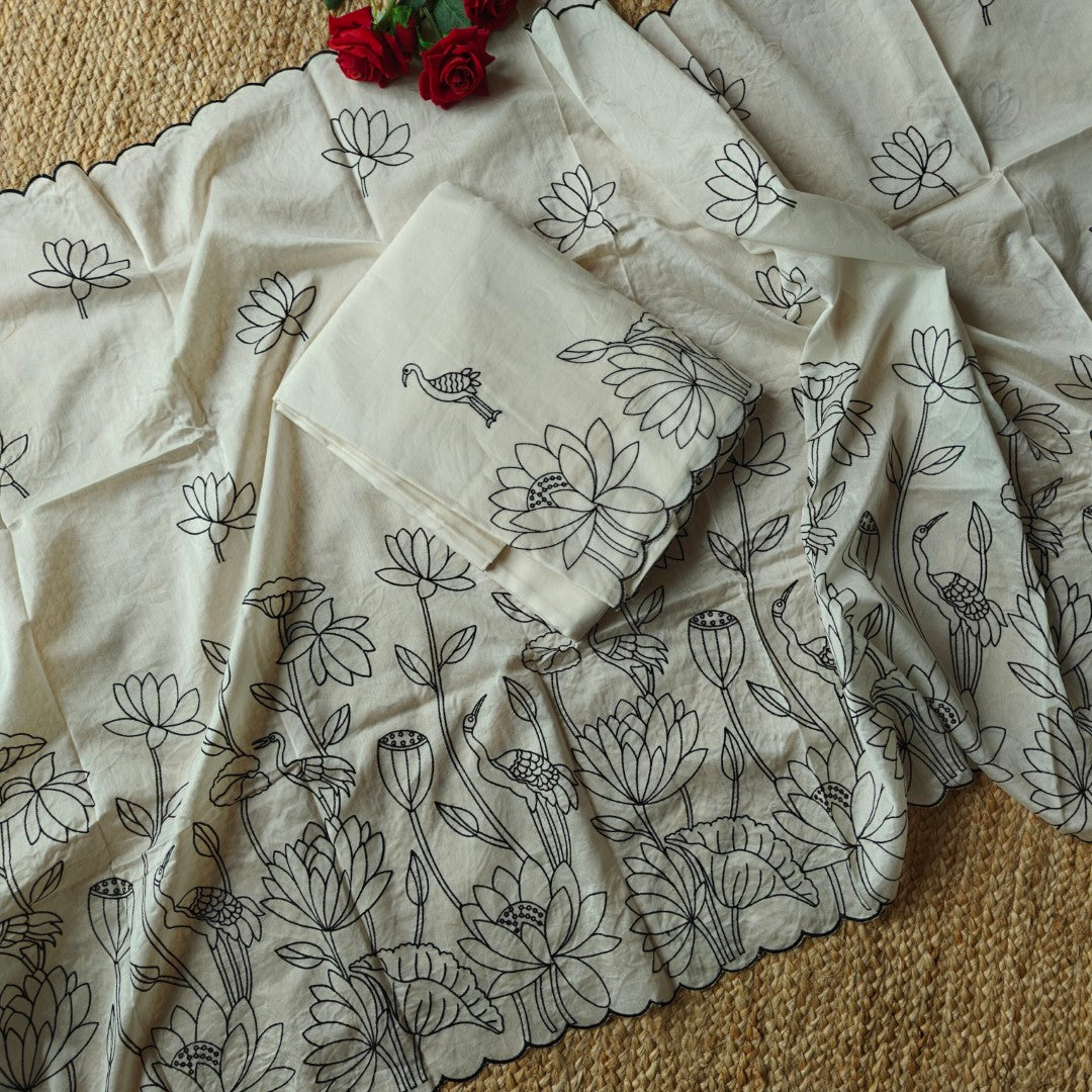 Pure Chanderi with Embroidery scallop unstitched suit