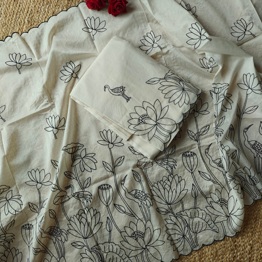 Pure Chanderi with Embroidery scallop unstitched suit