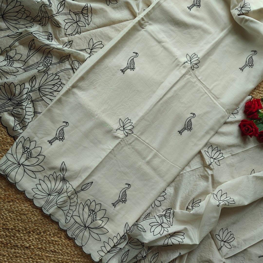 Pure Chanderi with Embroidery scallop unstitched suit