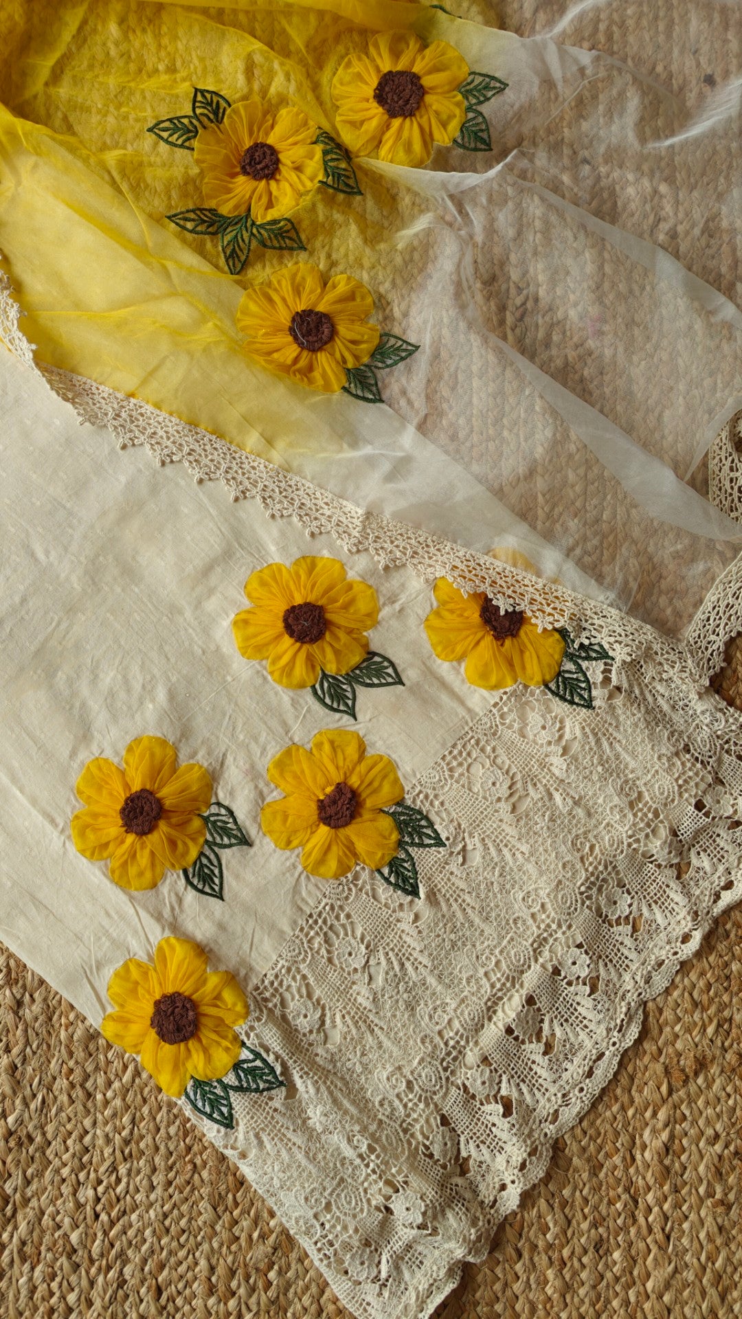 3D flower embroidery cotton dress kurta dupatta set Unstitched