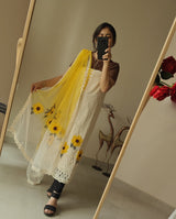 3D flower embroidery cotton dress kurta dupatta set Unstitched