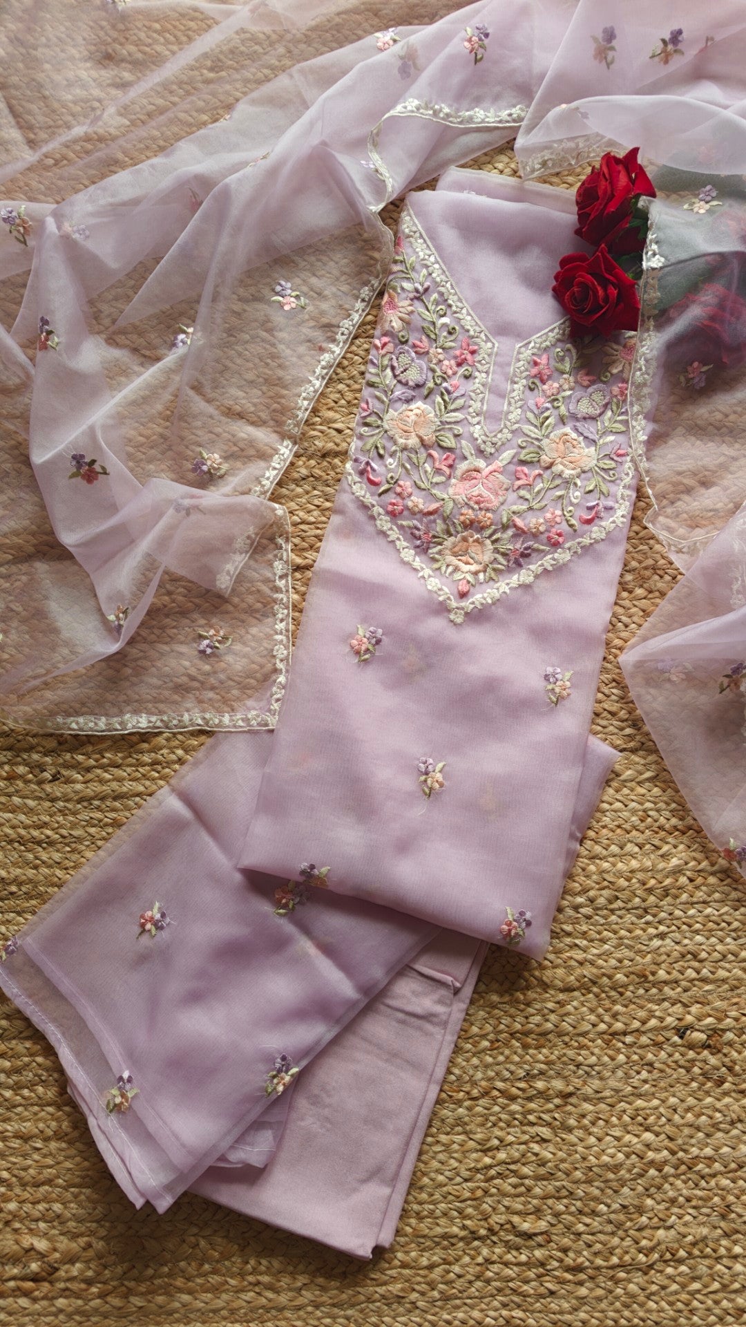 Parsi embroidery Lavender unstitched suit