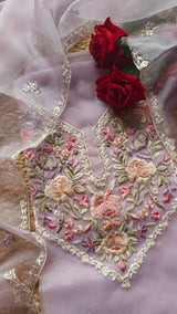 Parsi embroidery Lavender unstitched suit