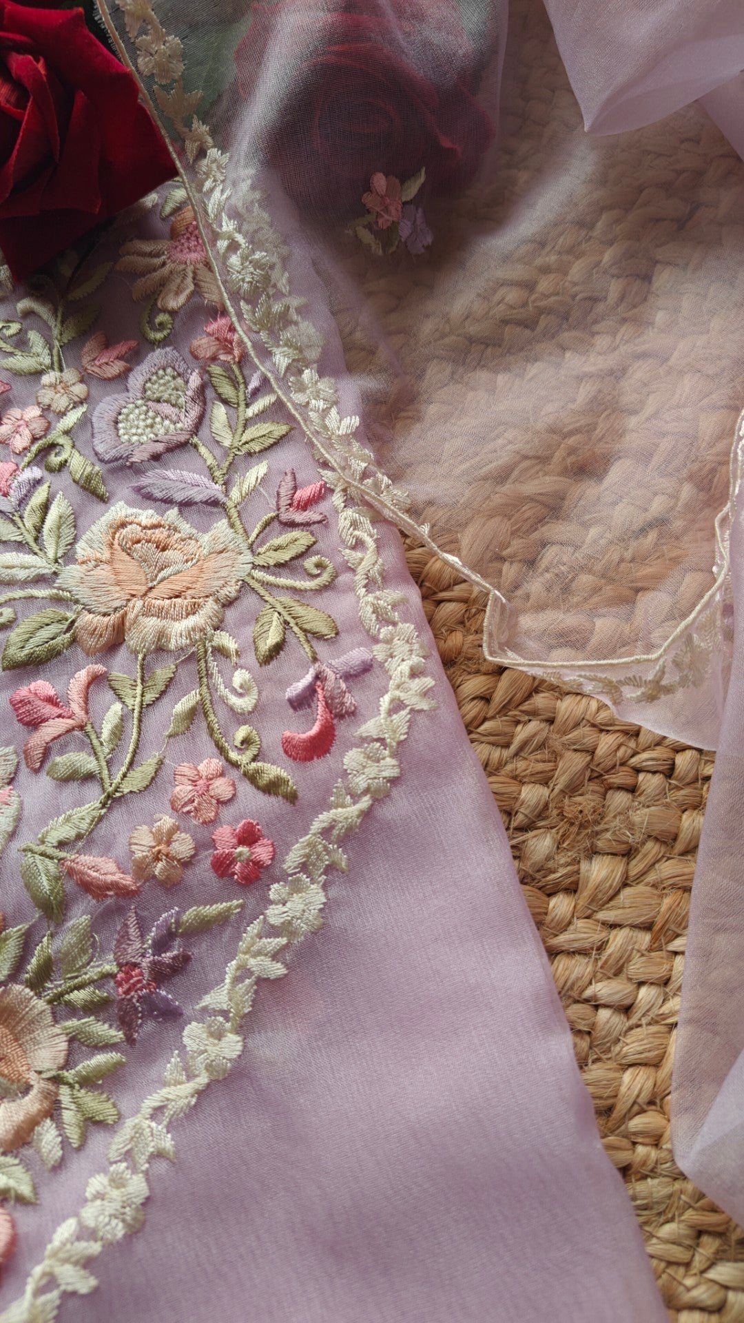 Parsi embroidery Lavender unstitched suit