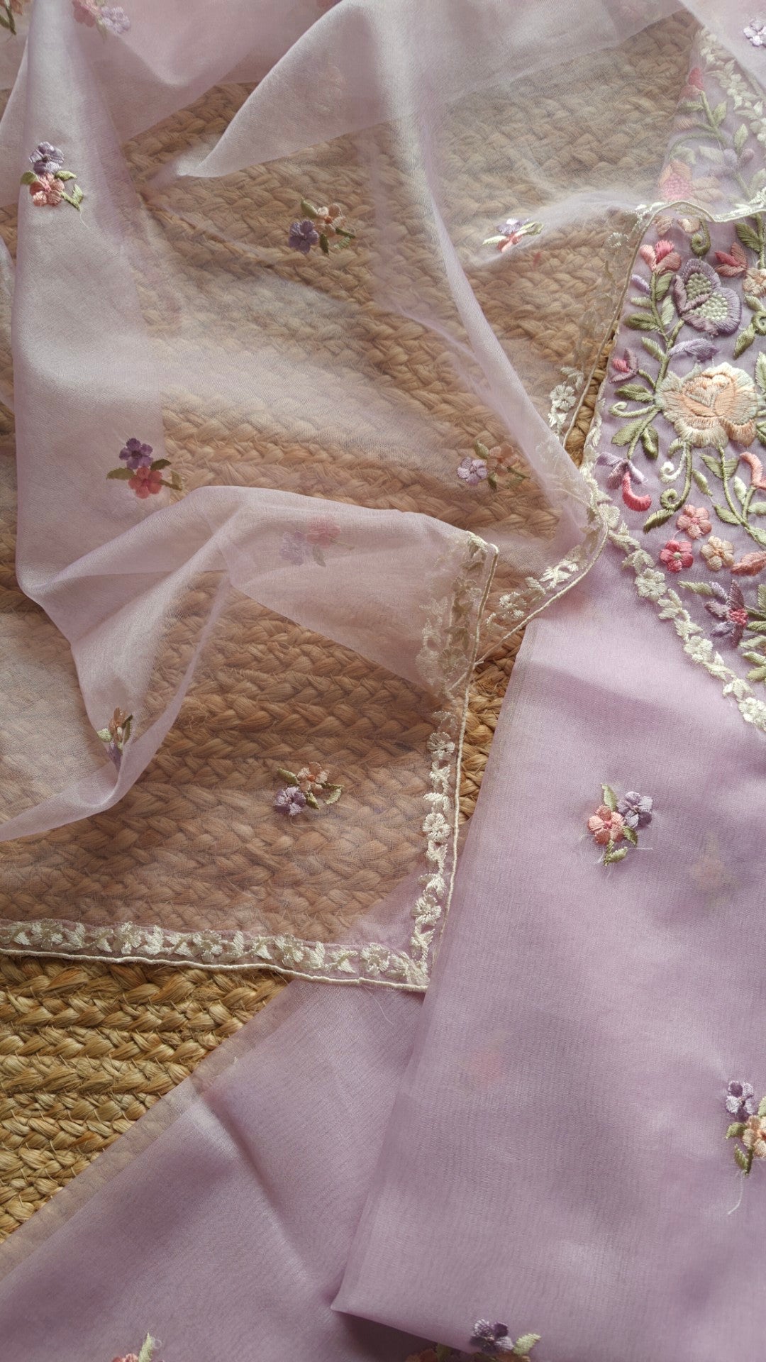 Parsi embroidery Lavender unstitched suit