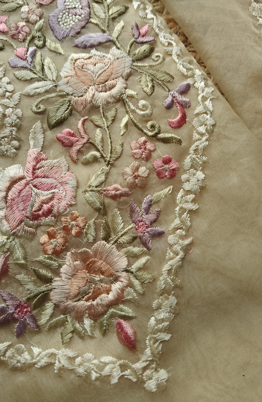 Parsi embroidery beige unstitched suit