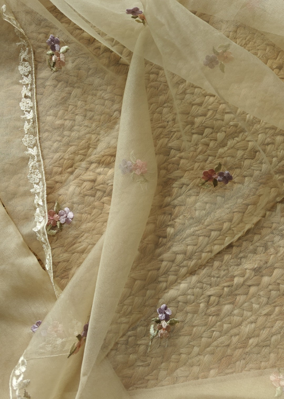 Parsi embroidery beige unstitched suit