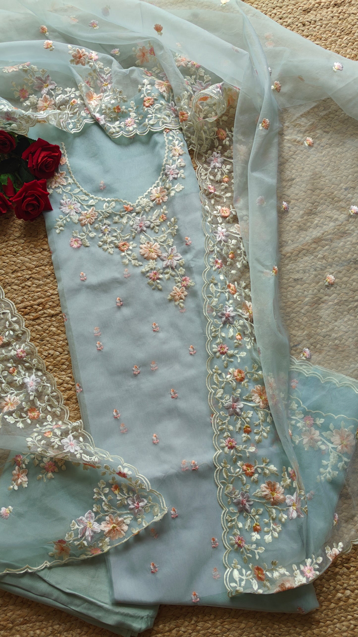 Blue Parsi Embroidery unstitched suit