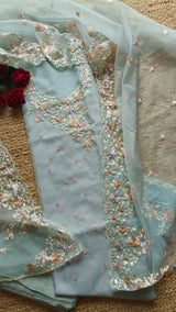 Blue Parsi Embroidery unstitched suit