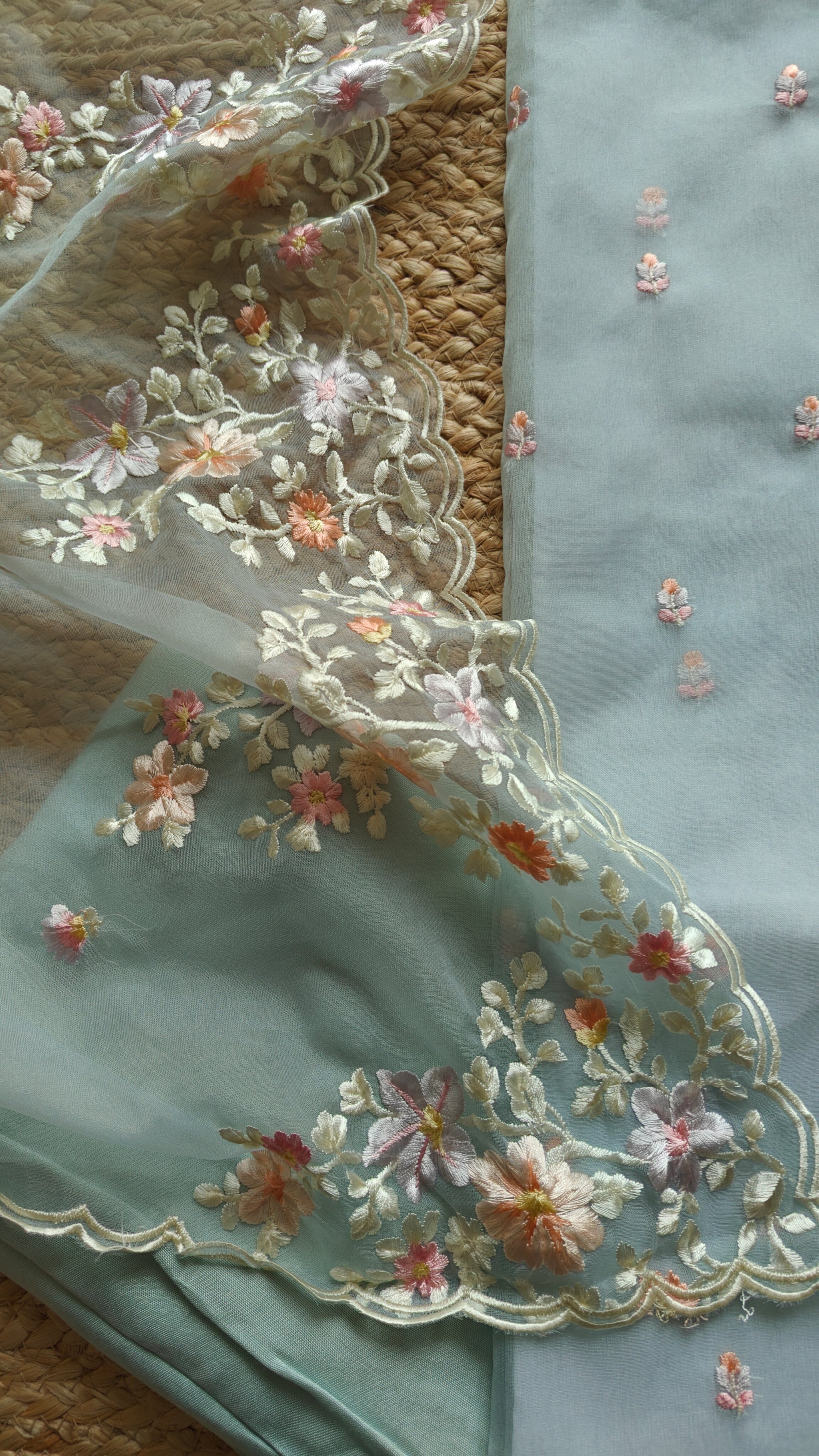 Blue Parsi Embroidery unstitched suit