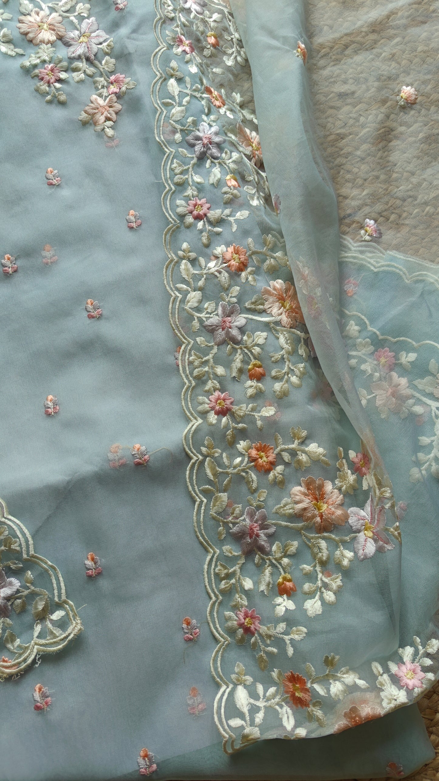 Blue Parsi Embroidery unstitched suit