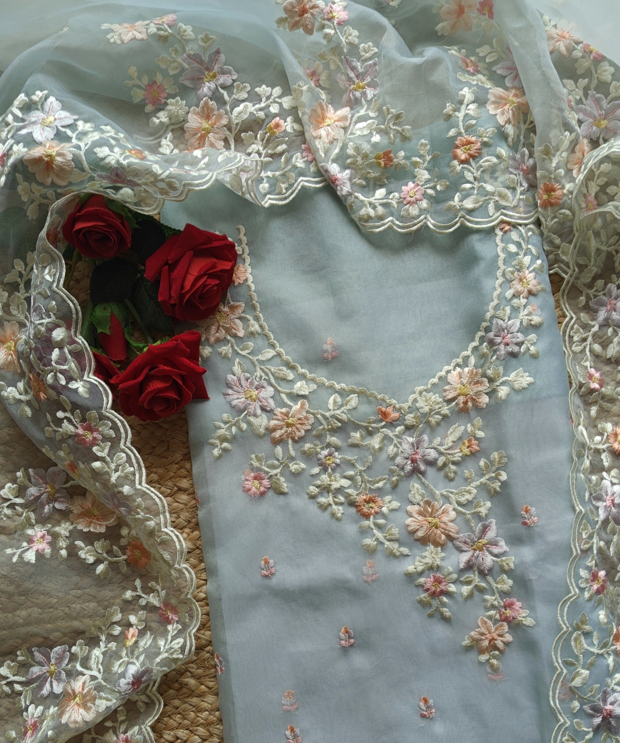 Blue Parsi Embroidery unstitched suit