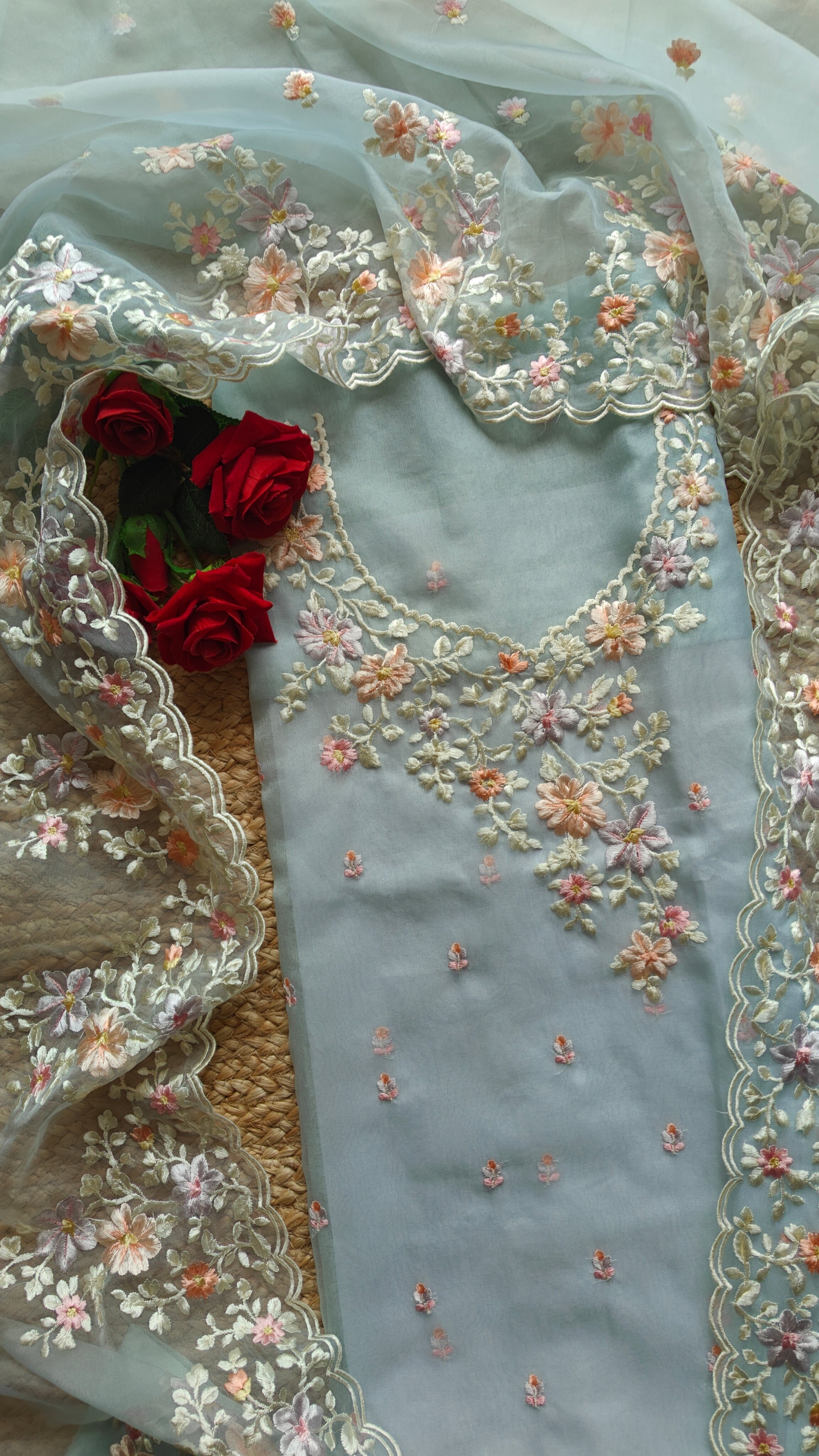 Blue Parsi Embroidery unstitched suit