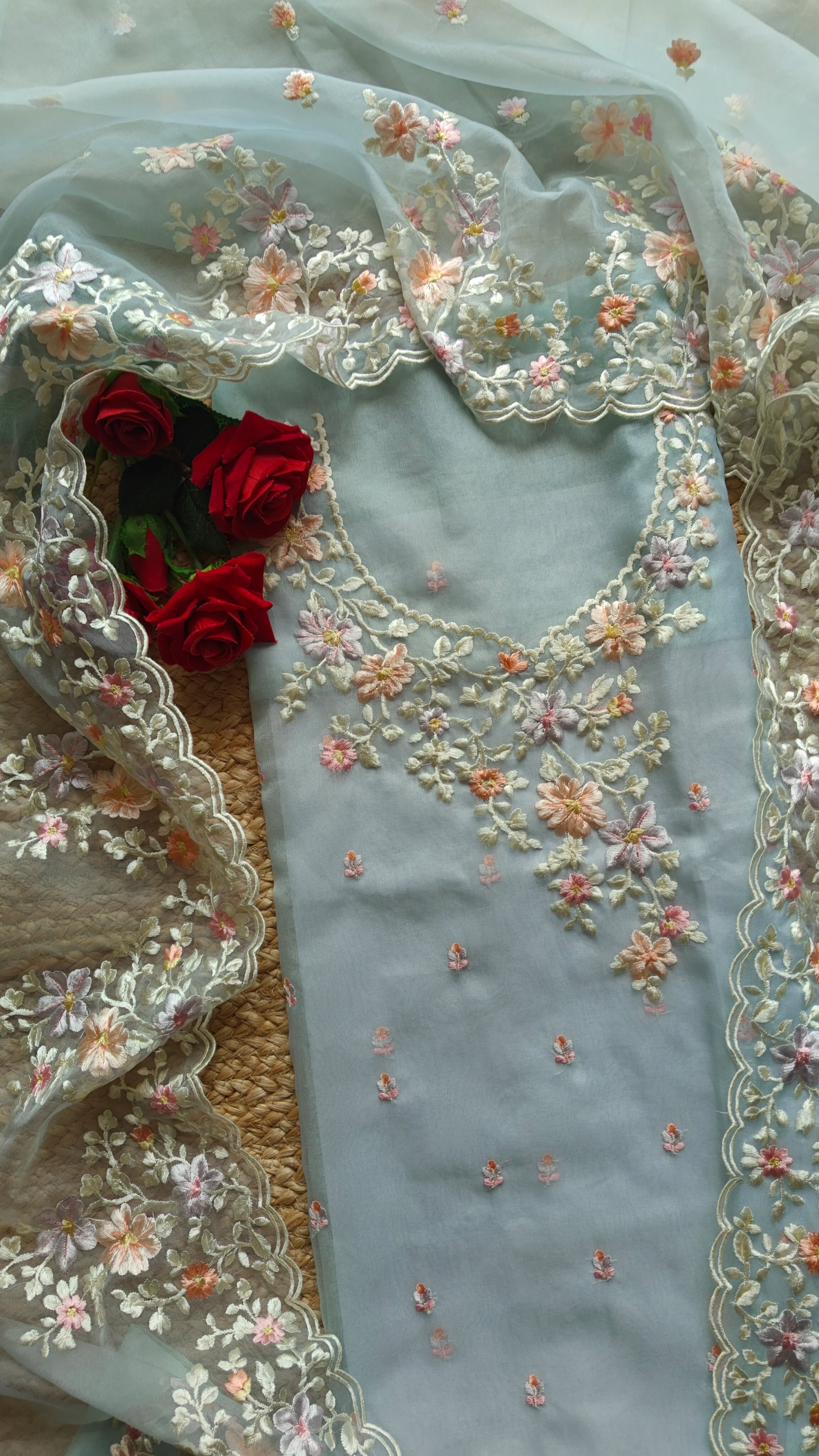 Blue Parsi Embroidery unstitched suit