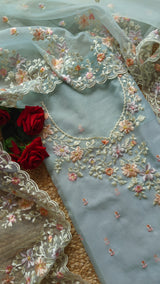 Blue Parsi Embroidery unstitched suit