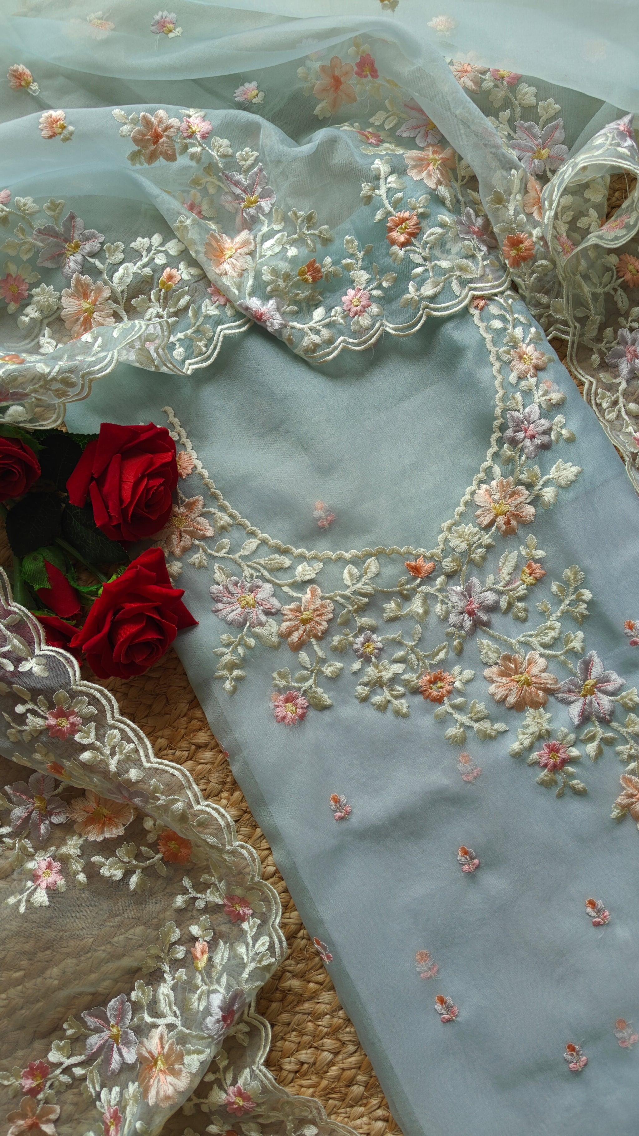 Blue Parsi Embroidery unstitched suit