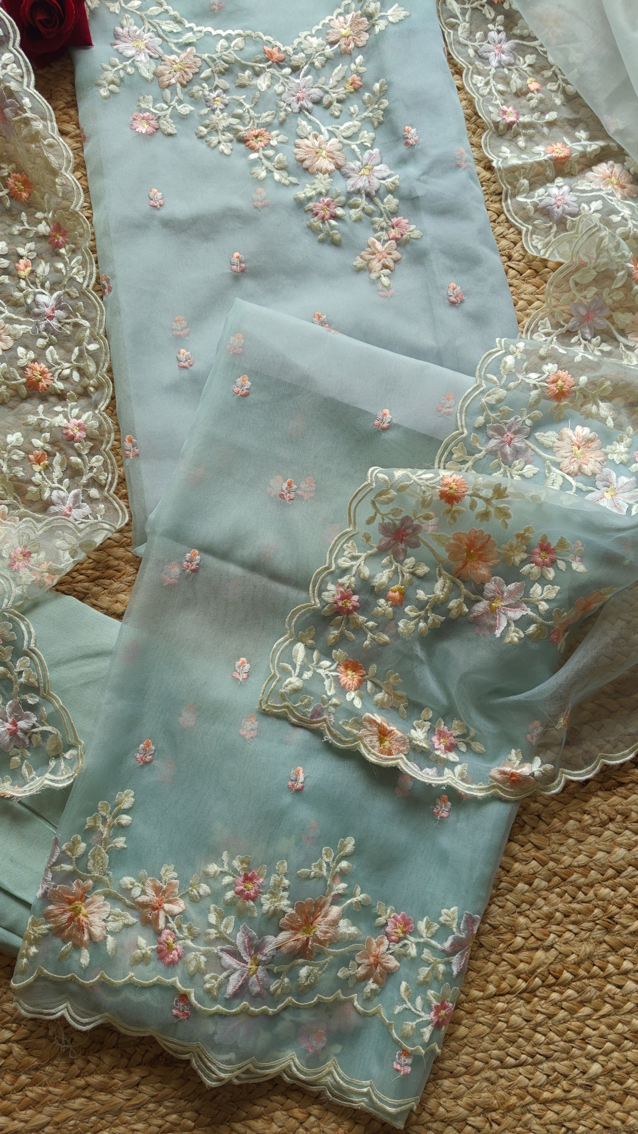 Blue Parsi Embroidery unstitched suit