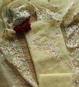 Yellow Parsi Embroidery unstitched suit