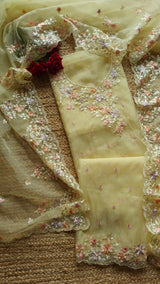 Yellow Parsi Embroidery unstitched suit