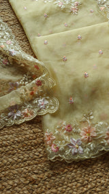 Yellow Parsi Embroidery unstitched suit