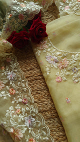 Yellow Parsi Embroidery unstitched suit