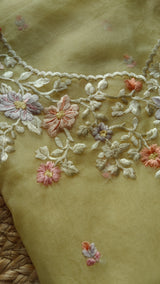 Yellow Parsi Embroidery unstitched suit