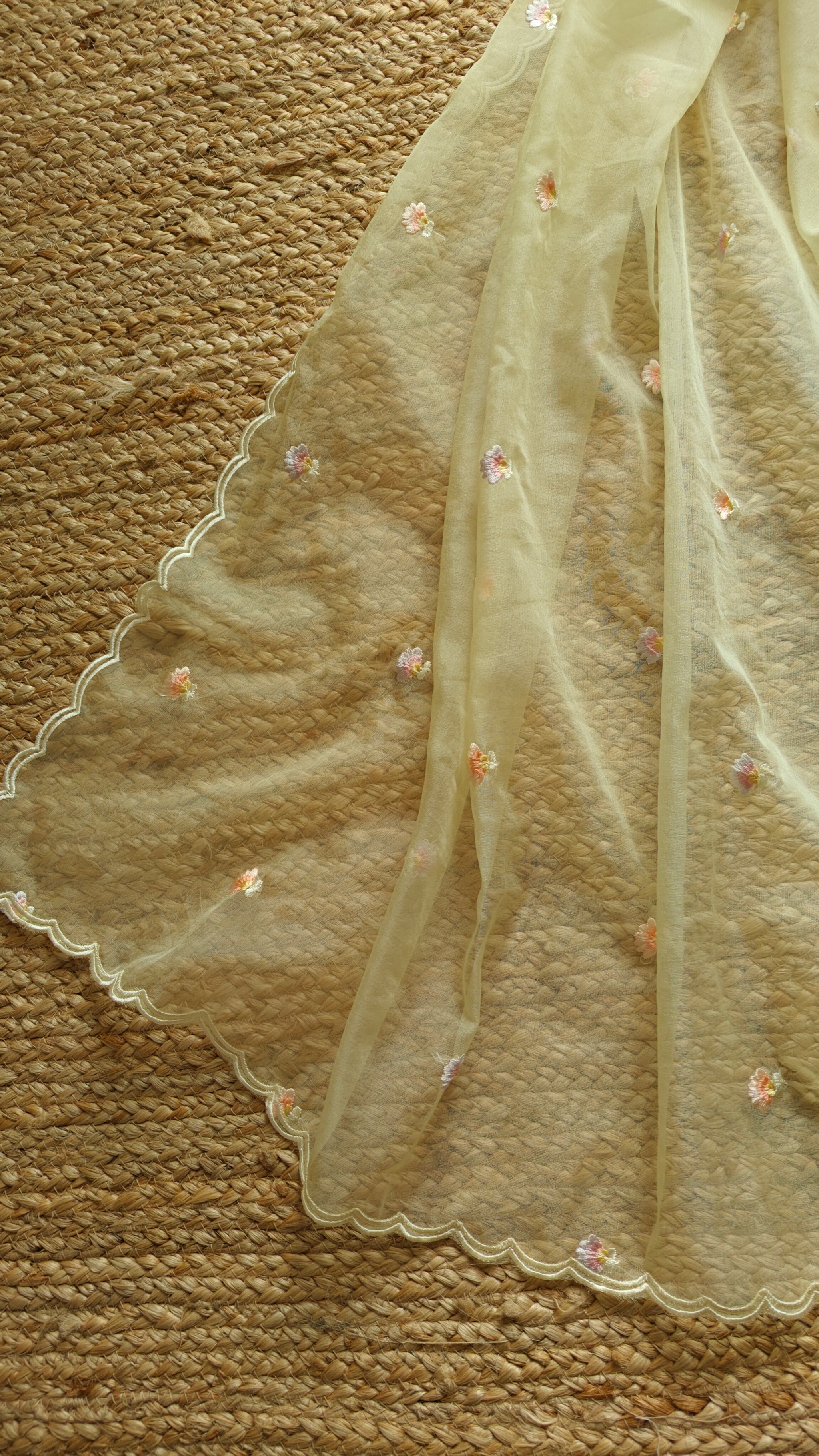 Yellow Parsi Embroidery unstitched suit