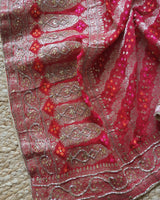 Partywear Gold kurta with Red dupatta unstitched suit set