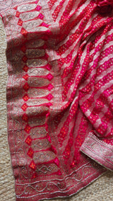 Partywear Gold kurta with Red dupatta unstitched suit set