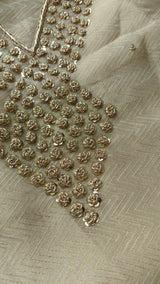 Partywear Gold kurta with Red dupatta unstitched suit set